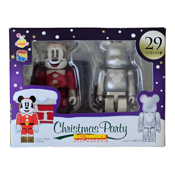 Bearbrick Happy Kuji 'Disney Christmas Party' (2012) - 29 Mickey Mouse Santa Version & Silver Metallic 100% in der Verpackung