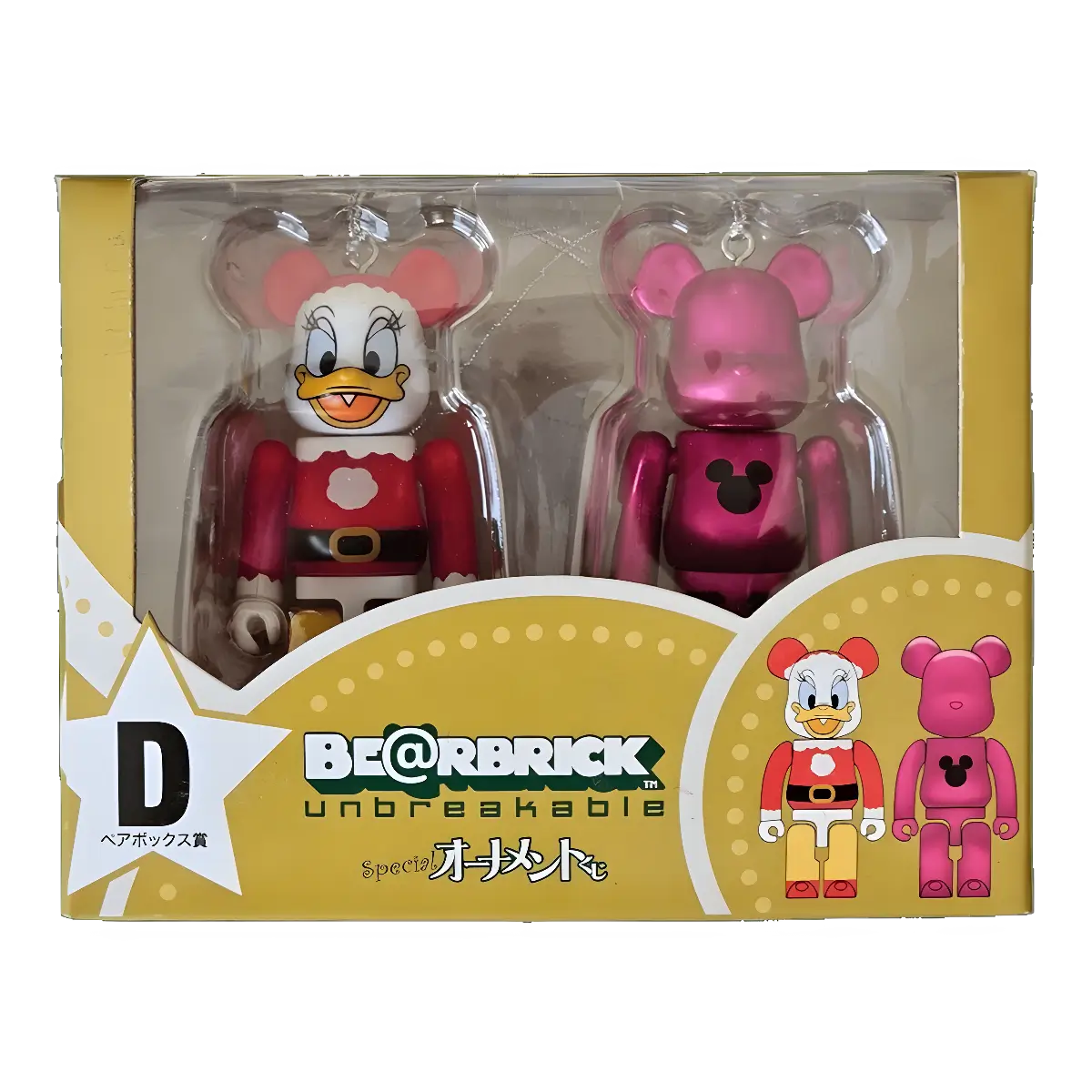 Bearbrick Happy Kuji 'Disney Special Ornament' (2011) - D Daisy Duck Santa Version & Pink Metallic 100% in der Verpackung