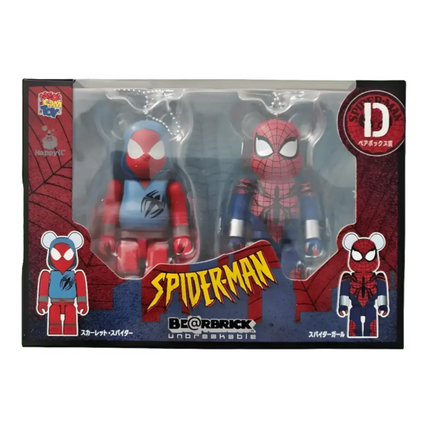Bearbrick Happy Kuji 'Spider-Man' (2022) - D Scarlet Spider & Spider-Girl 100% in der Verpackung