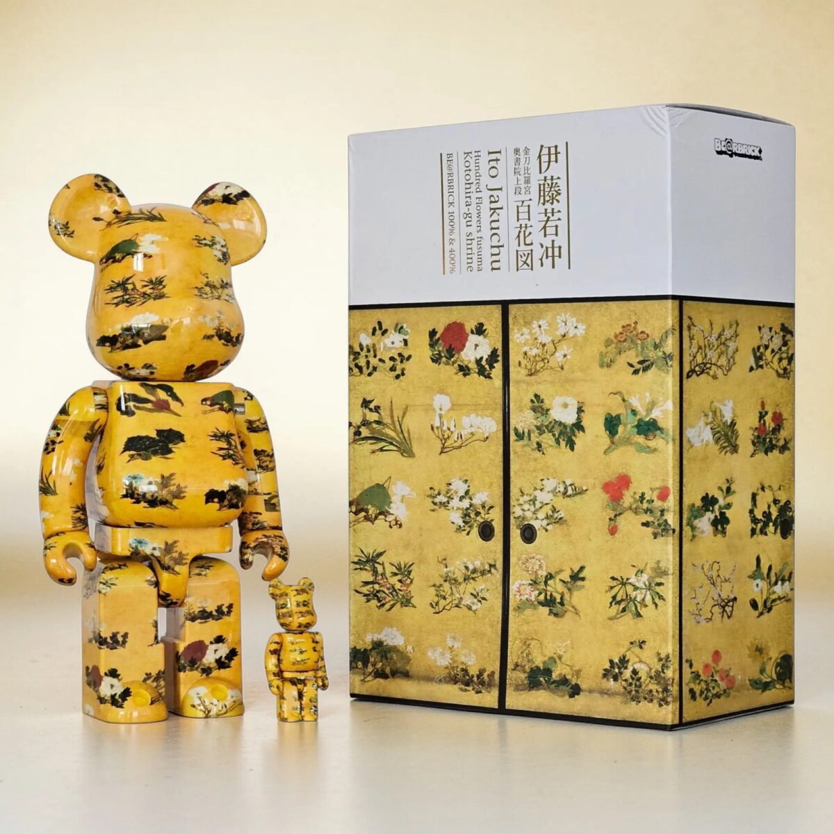 Bearbrick Ito Jakuchu "Hundred Flowers Fusuma Kotohira-gu Shrine" 100%+400% mit Verpackung