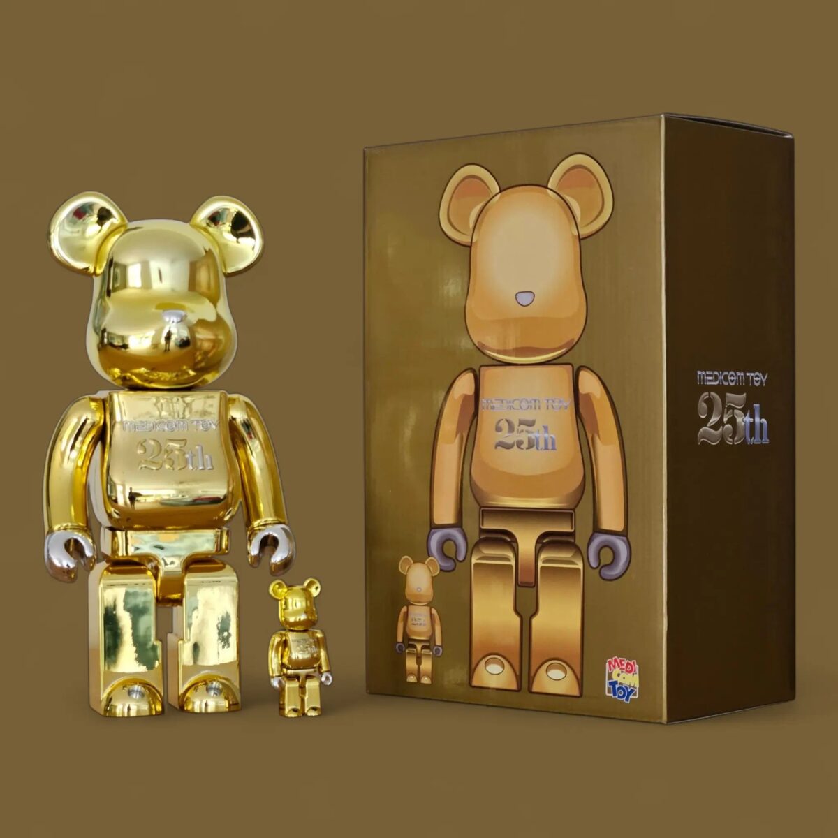 Bearbrick Medicom Toy 25th Anniversary Model Gold Chrome 100%+400% mit Verpackung