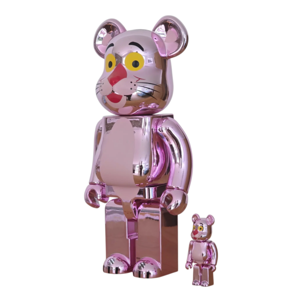 Bearbrick Pink Panther Chrome Version 100%+400% schräg