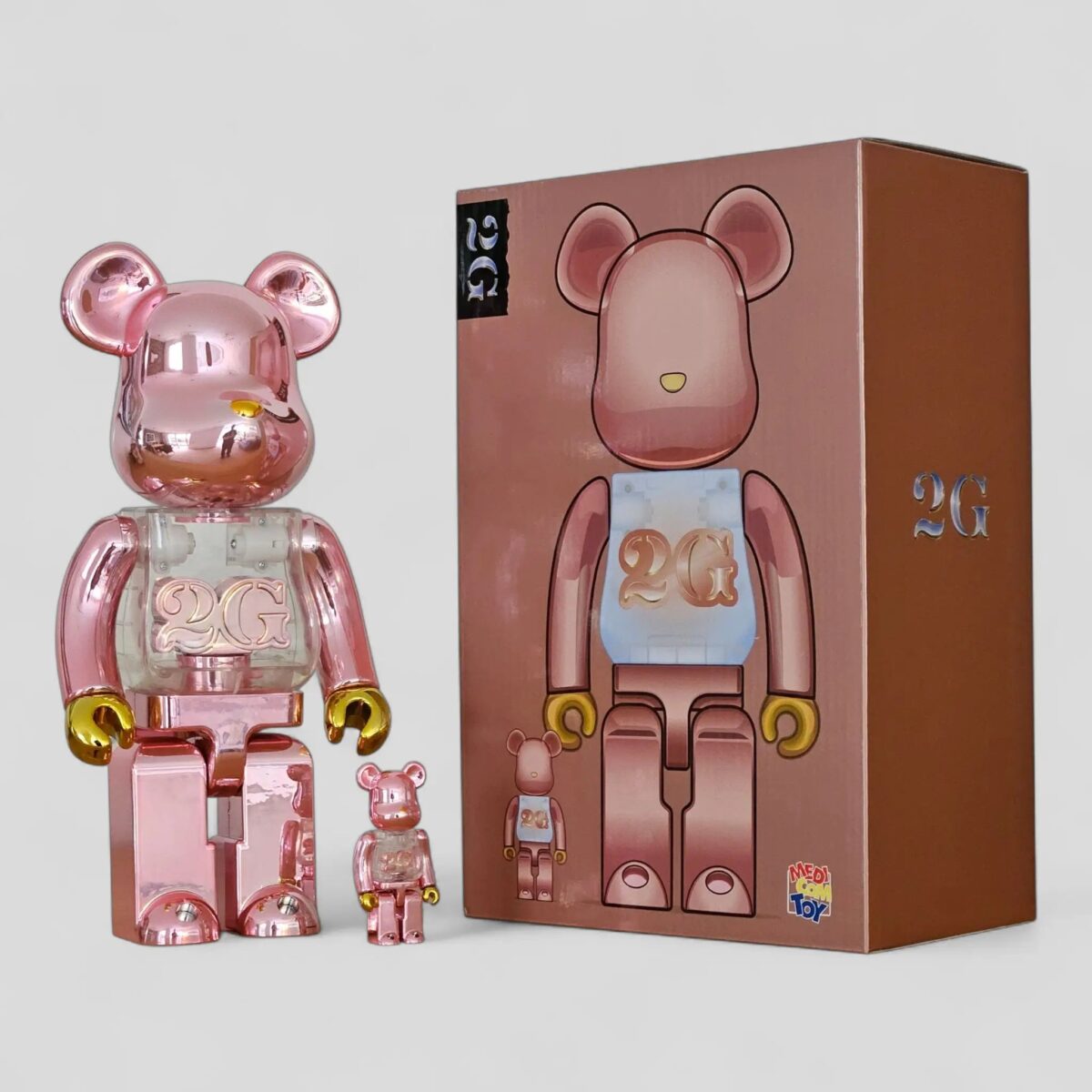 Bearbrick 2G Pink Gold Chrome 100%+400% mit Verpackung