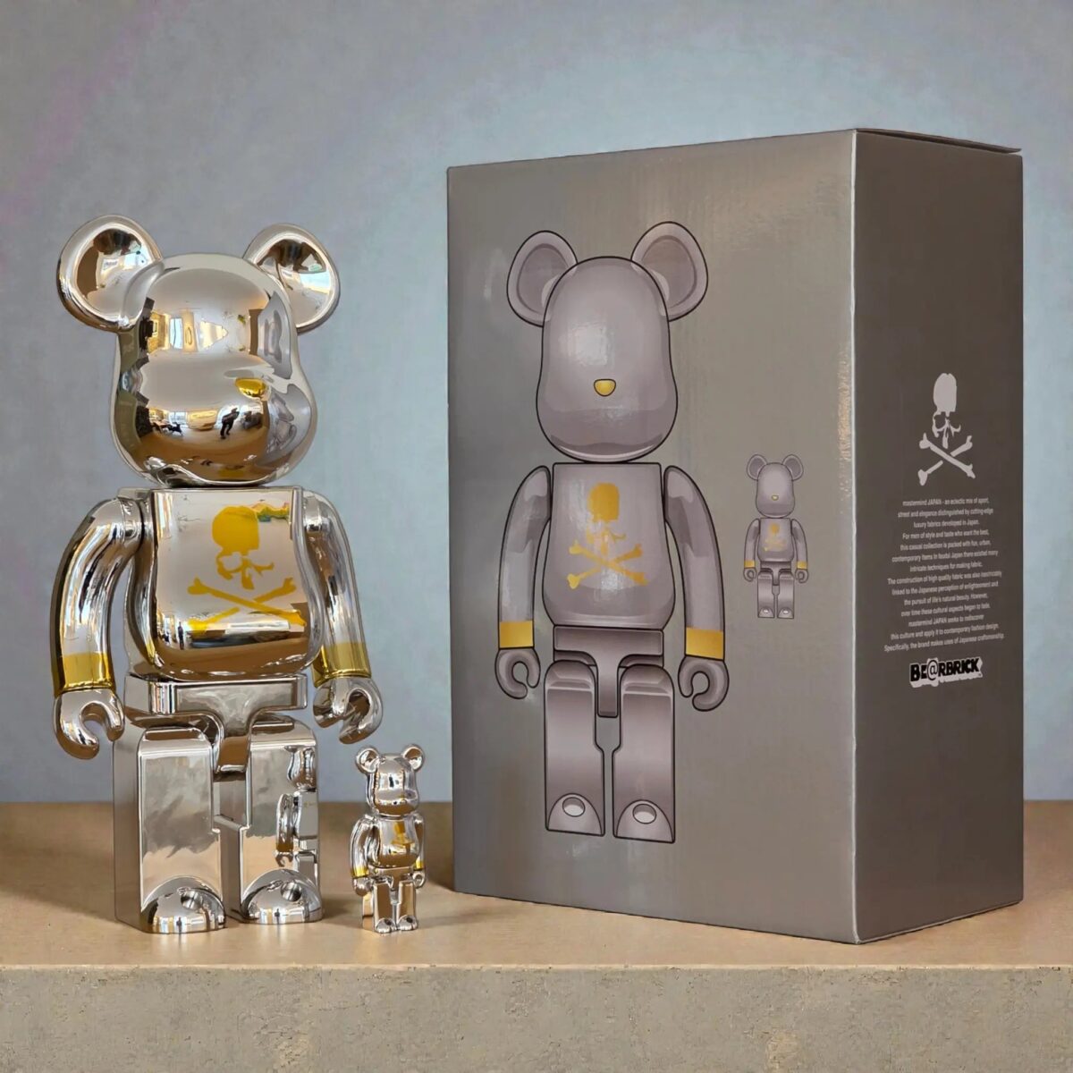 Bearbrick mastermind Japan Silver 100%+400% mit Verpackung