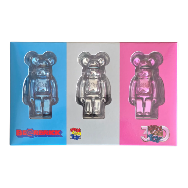 Bearbrick Hajime Sorayama Medicom Toy 30th Anniversary 3er-Set 100% Verpackungsvorderseite